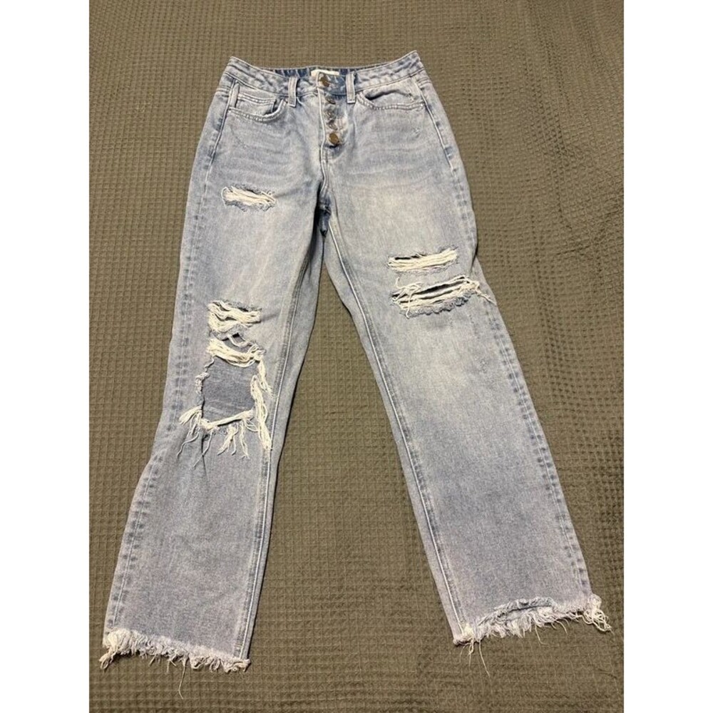 Altar'd State Mica Denim High Rise Wide Leg Distressed Jeans size 25 100% Cotton